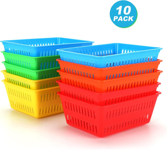 10 Pack Mini Storage Baskets Bins, Plastic Organizer Basket, Colorful Shelf and Desk Make-up Storage Crate Organizing Containers, Ideal for Home Classroom Office Organization. 6.1"L x 4.5"W x 2.4"H