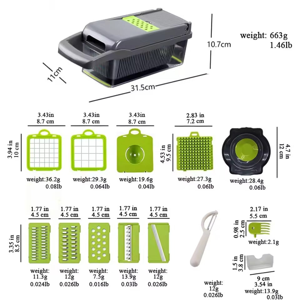 16-in-1 Professional Kitchen Slicer with Cleaver Blade, Multi-Function Food Chopper for Potatoes, Tomatoes, and Vegetables