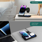 30W 3 in 1 Fast Wireless Charger Stand Foldable Wireless charging for IPhone 15 14 13 12 11 Apple Watch 9 8 7 6 5 Airpods Pro